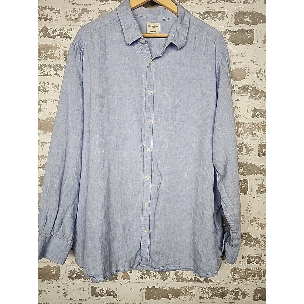 Baird Mcnutt Murano‎ Linen Shirt Mens 3XB Blue Long Sleeve Button Up